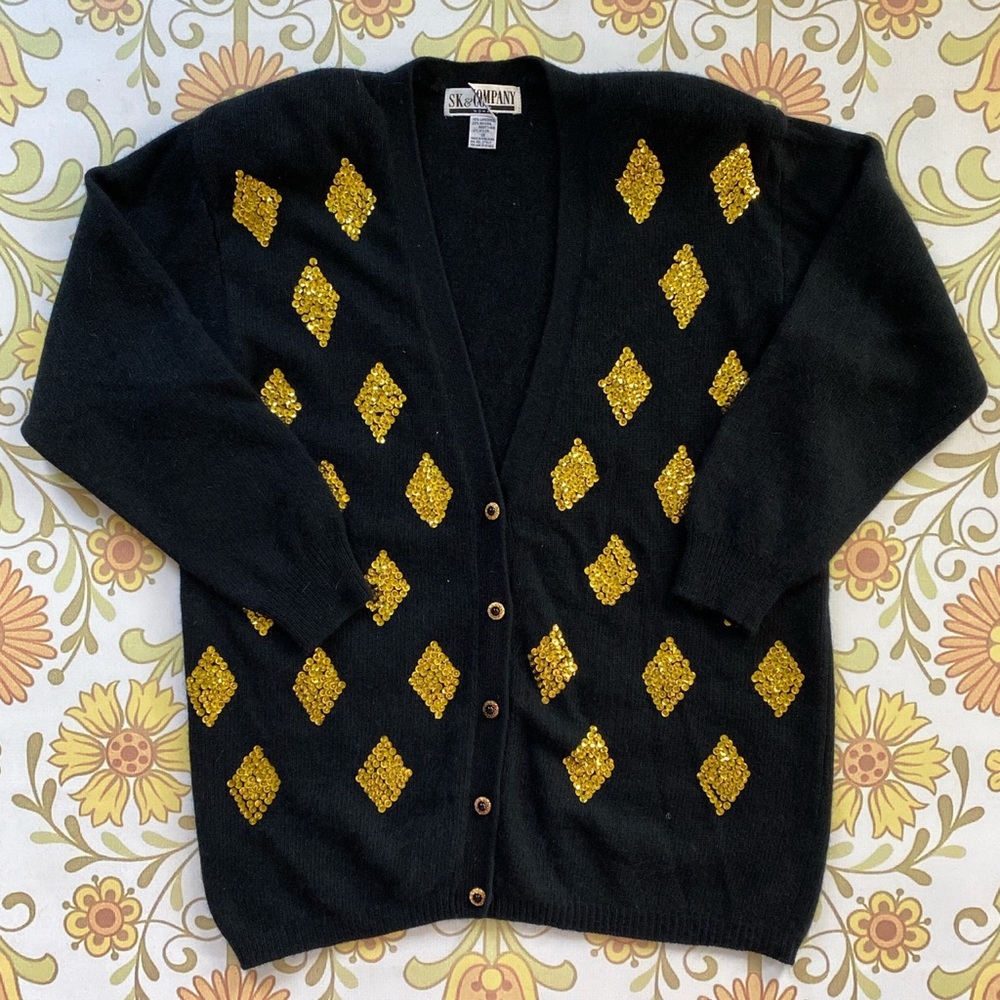 glamorous vintage black gold cardi